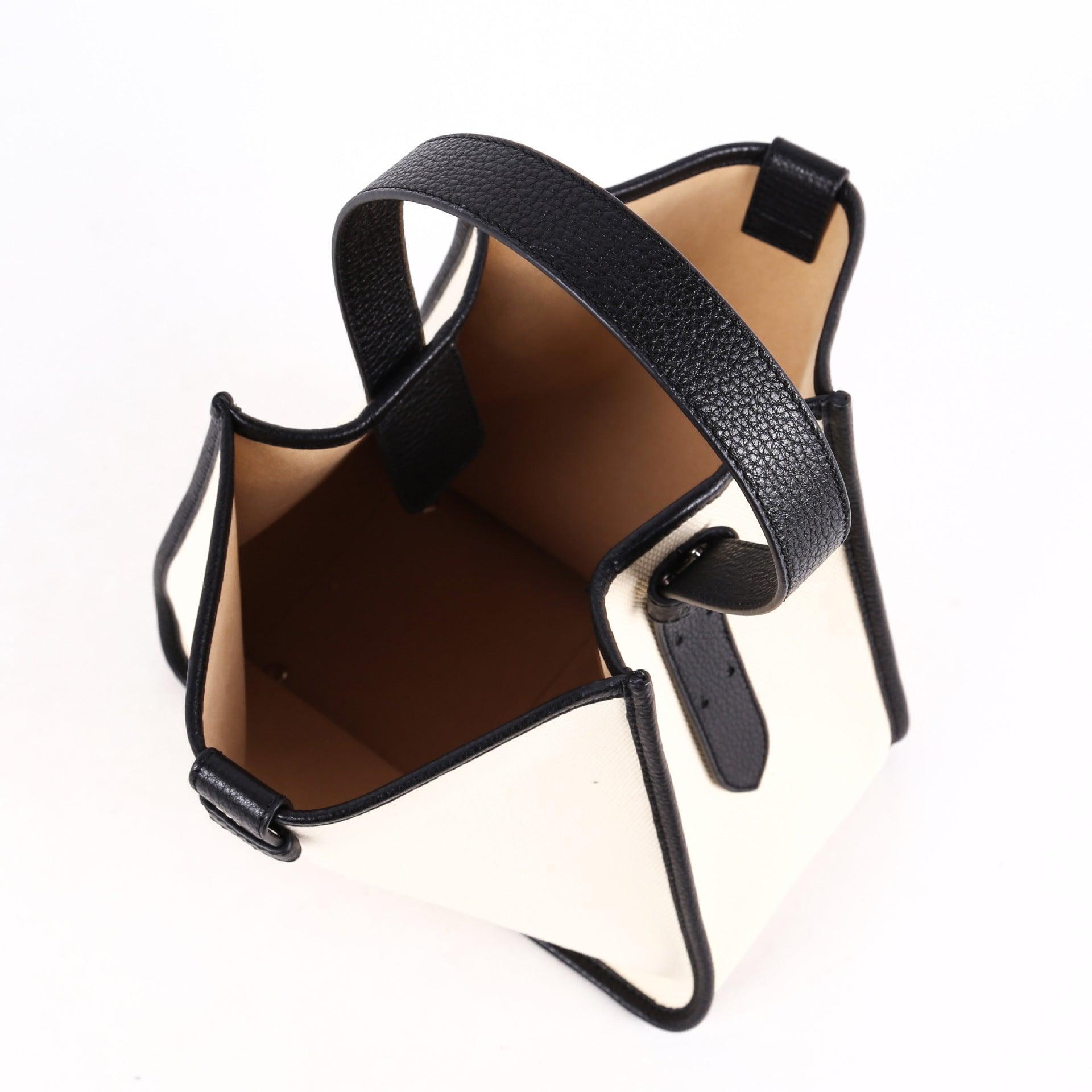 KOJII - Quadratgroße Tote-Tasche in Leder & Canvas Grau