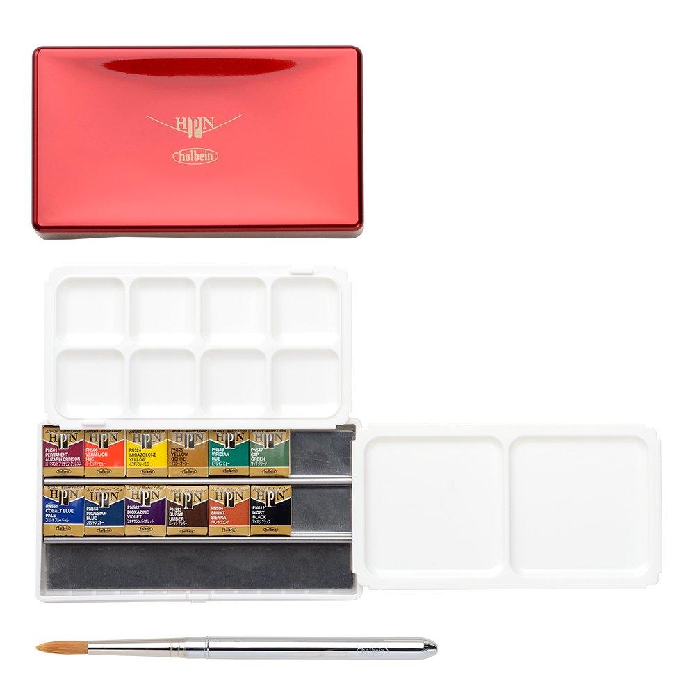 Holbein Artists 'Aquarellfarbe Halb Pan Rot Palm Case 12 Farben Set