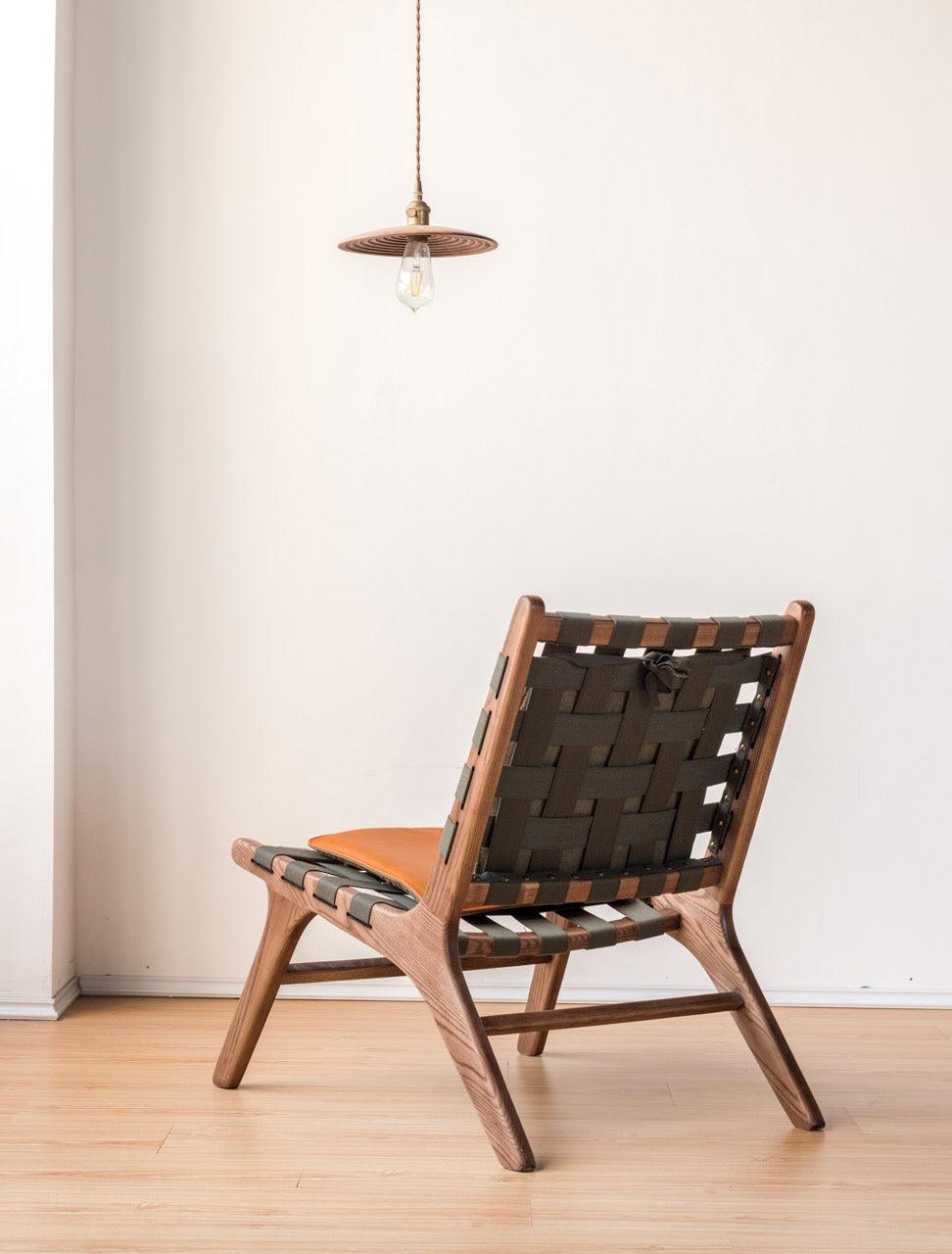 Juan - Solid Ash Wood & Leder Loungesessel | Lesestuhl