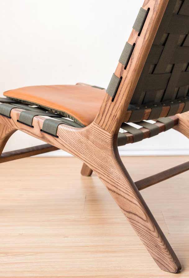 Juan - Solid Ash Wood & Leder Loungesessel | Lesestuhl