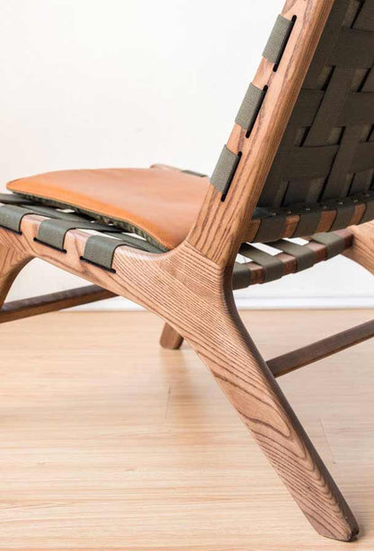 Juan - Solid Ash Wood & Leder Loungesessel | Lesestuhl