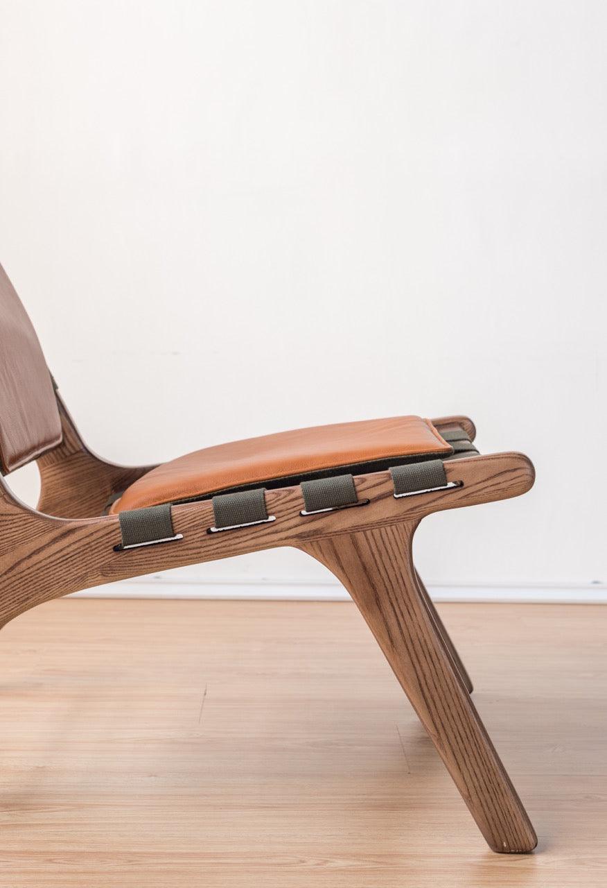 Juan - Solid Ash Wood & Leder Loungesessel | Lesestuhl