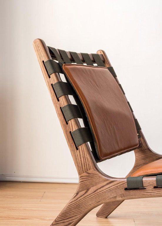 Juan - Solid Ash Wood & Leder Loungesessel | Lesestuhl