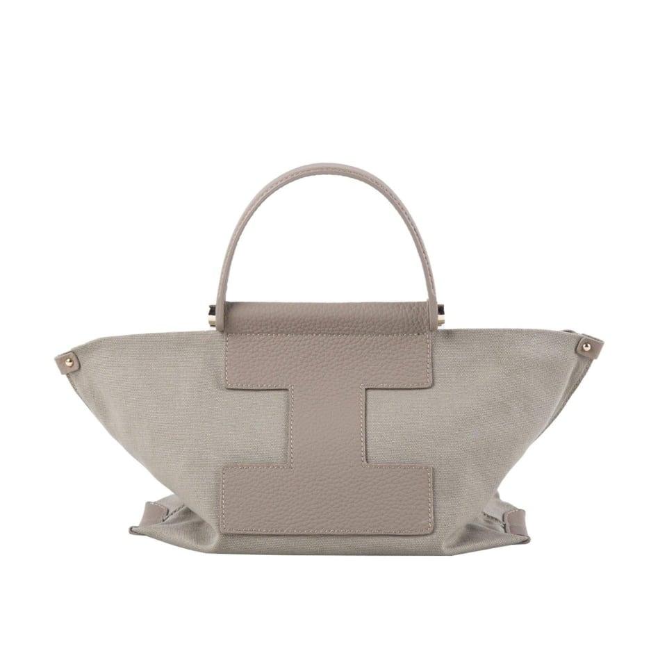 INA - Mini Tragetasche in Leder & Canvas Khaki