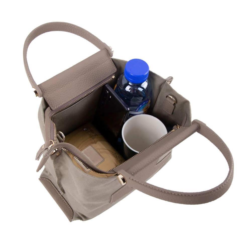 INA - Mini Tragetasche in Leder & Canvas Weiß & Creme