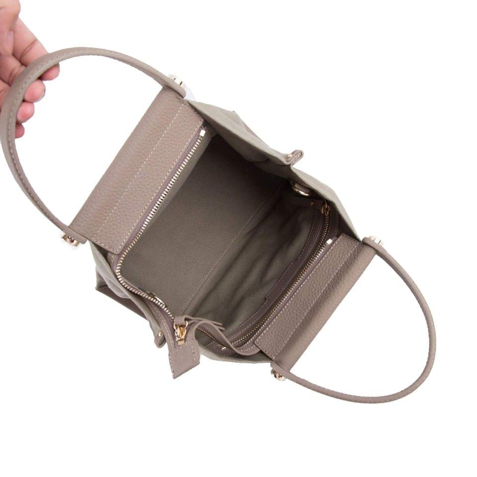 INA - Mini Tragetasche in Leder & Canvas Khaki