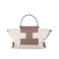 INA - Mini Tragetasche in Leder & Canvas Weiß & Creme