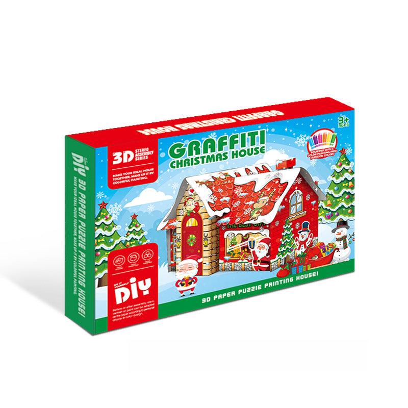 Pädagogisches Papierspielzeug | Mini DIY Creative Cardboard Malerhaus - Weihnachtshaus