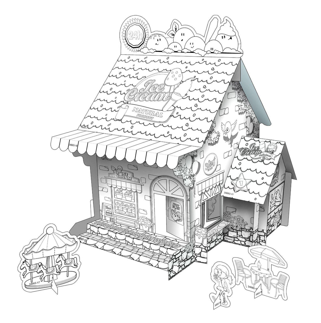 Pädagogisches Papierspielzeug | Mini DIY Creative Coloring Cardboard House - Eiscreme Shop