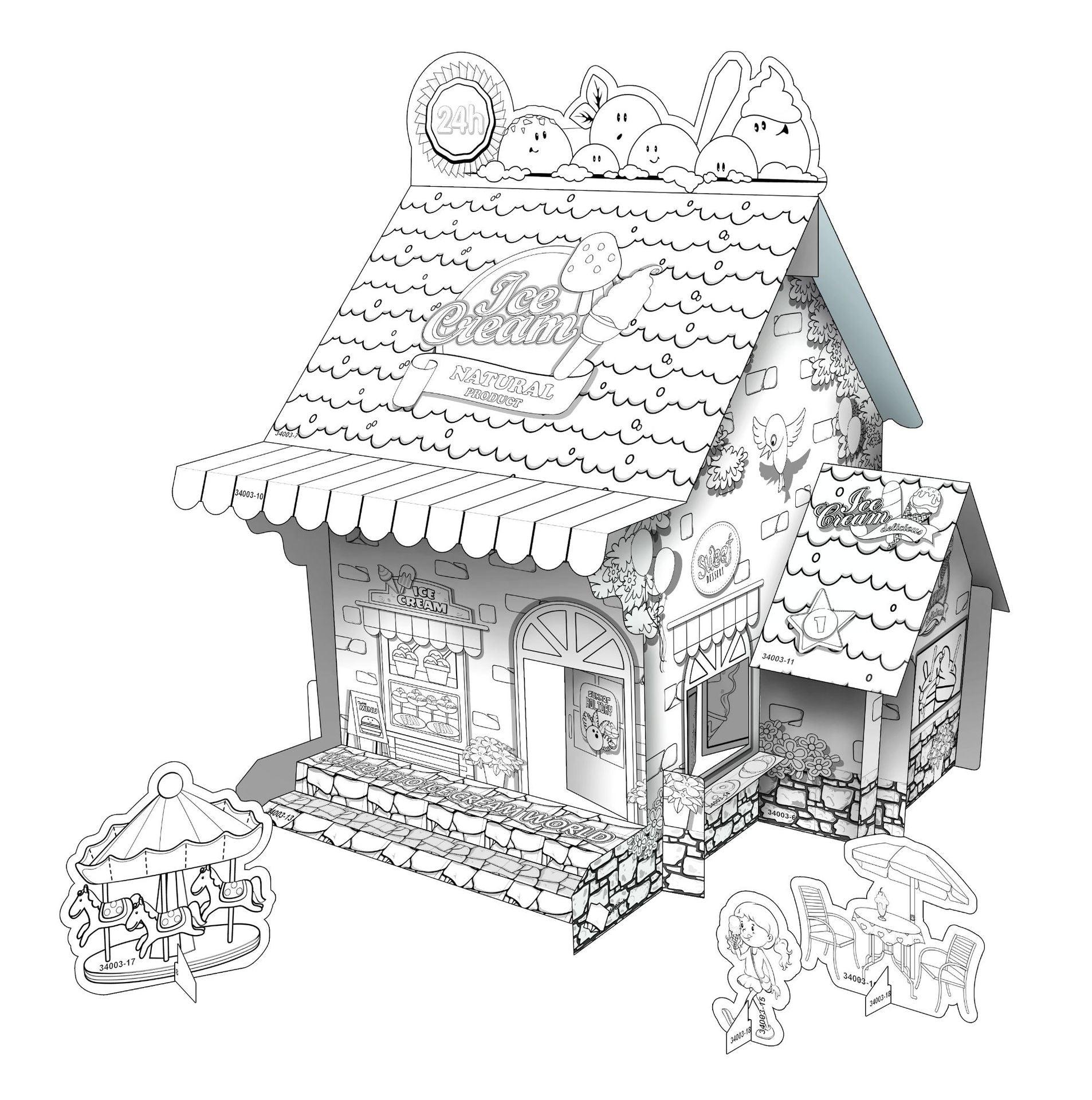Pädagogisches Papierspielzeug | Mini DIY Creative Coloring Cardboard House - Eiscreme Shop