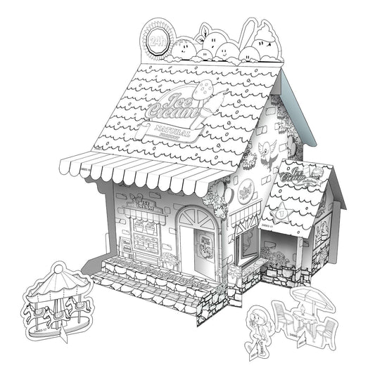 Pädagogisches Papierspielzeug | Mini DIY Creative Coloring Cardboard House - Eiscreme Shop