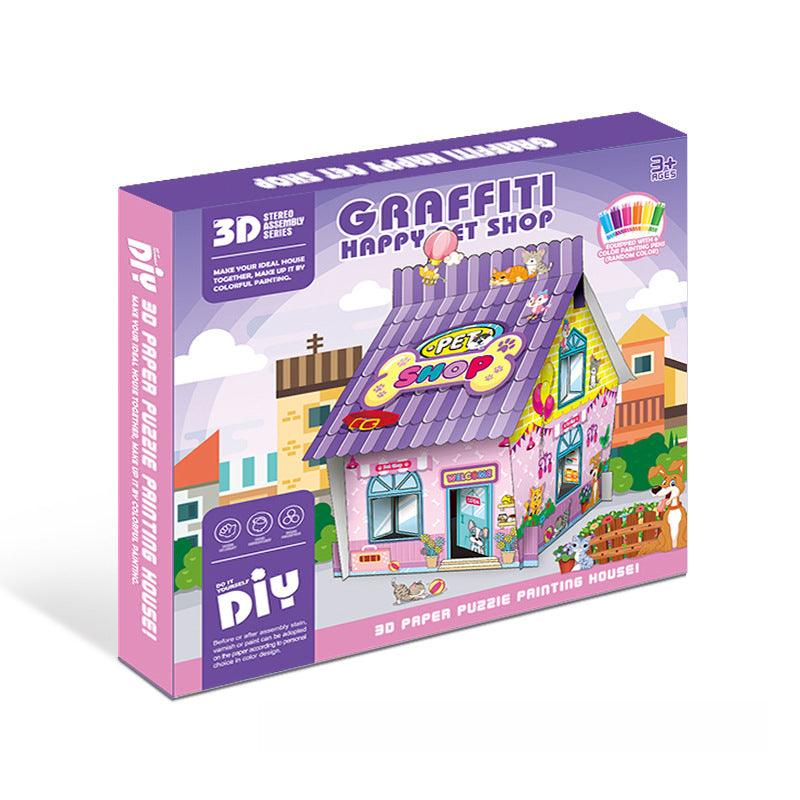 Pädagogisches Papierspielzeug | Mini DIY Creative Cardboard Malerhaus - Packung von 5