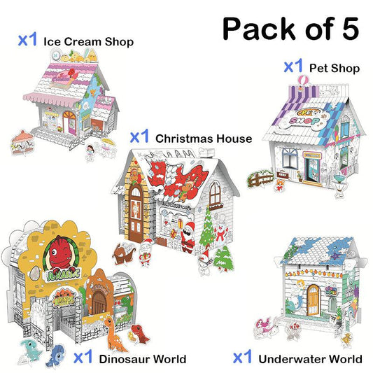 Pädagogisches Papierspielzeug | Mini DIY Creative Cardboard Malerhaus - Packung von 5