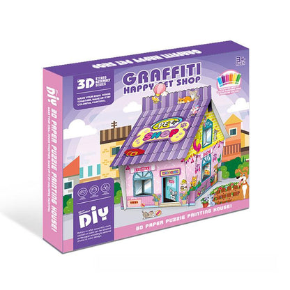 Pädagogisches Papierspielzeug | Mini DIY Creative Cardboard Malerei Haus - Pet Shop