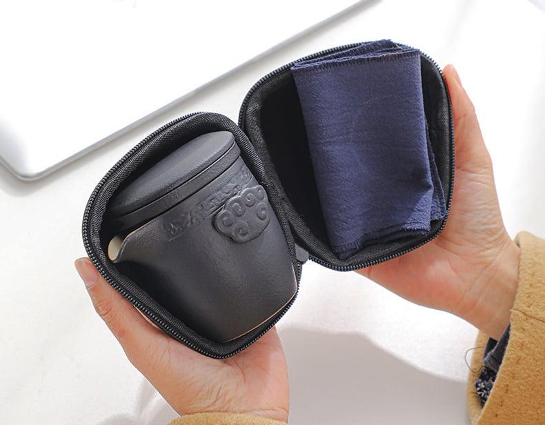 Portable Schwarz Pottery Kung Fu Tea Set - Ein Topf Zwei Tassen Mit Coaster