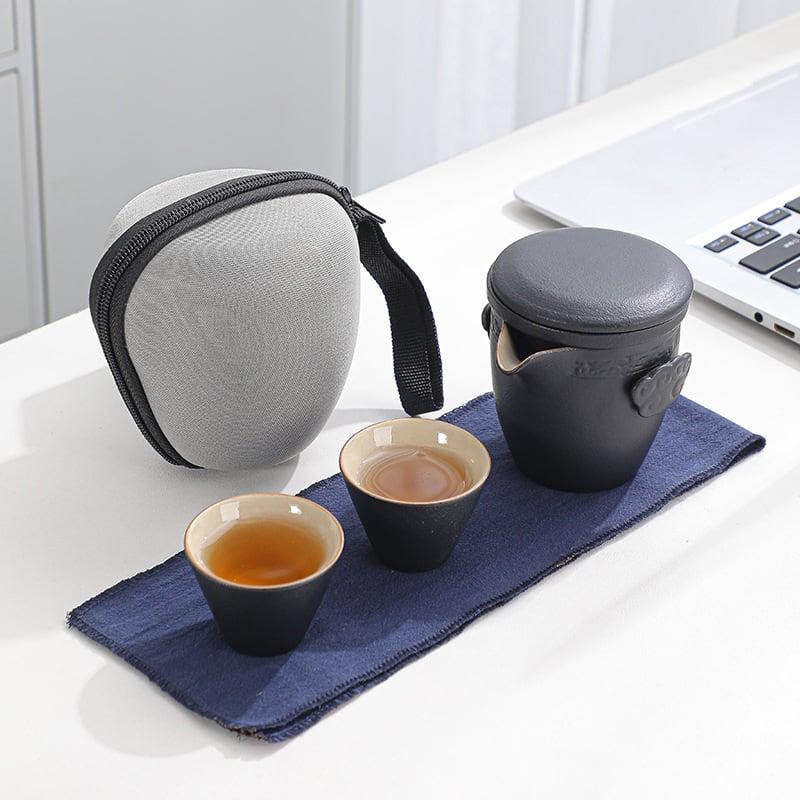 Portable Schwarz Pottery Kung Fu Tea Set - Ein Topf Zwei Tassen Mit Coaster