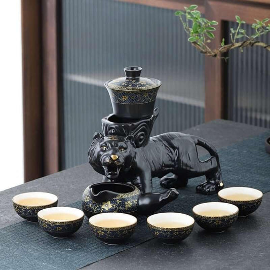 Semi Automatic Tiger Ceramic Kung Fu Tea Set - 9 Stück