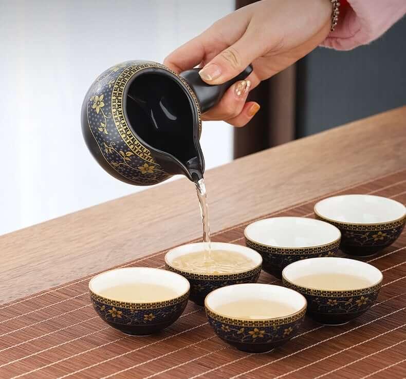 Semi Automatic Tiger Ceramic Kung Fu Tea Set - 9 Stück