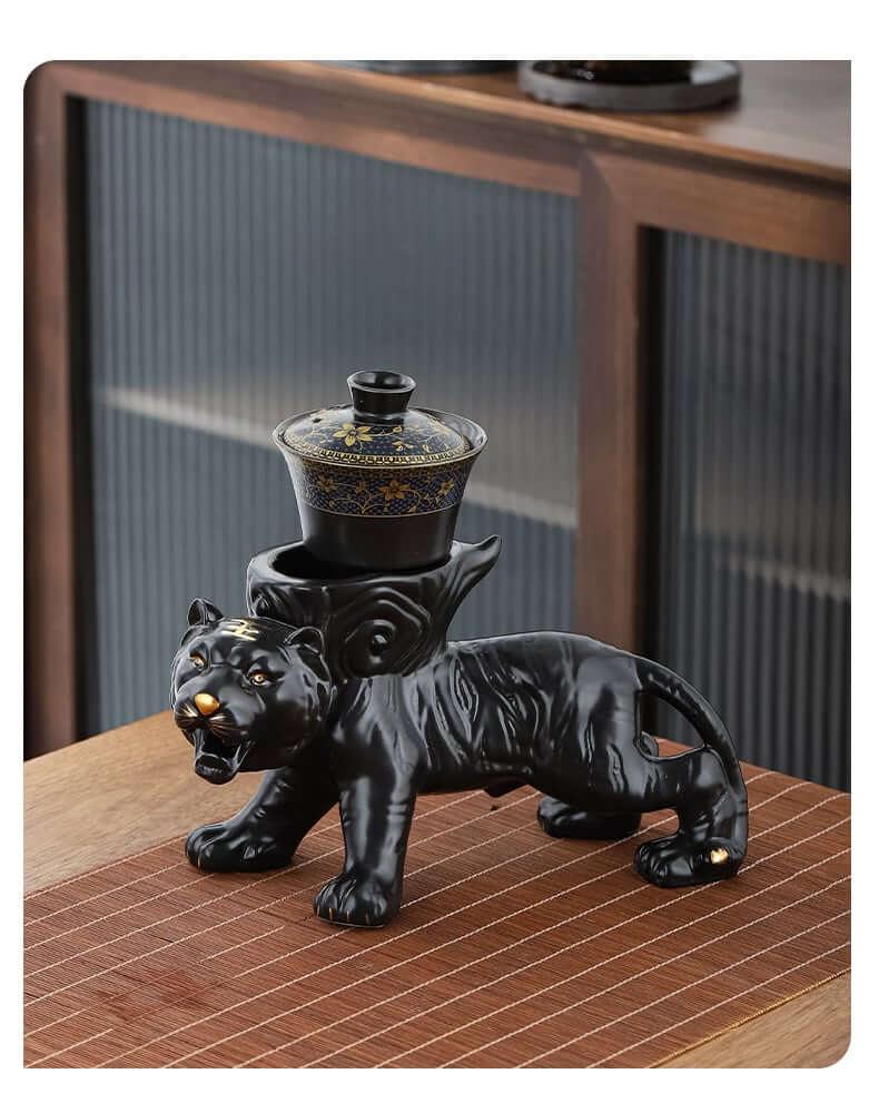 Semi Automatic Tiger Ceramic Kung Fu Tea Set - 9 Stück