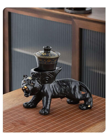 Semi Automatic Tiger Ceramic Kung Fu Tea Set - 9 Stück