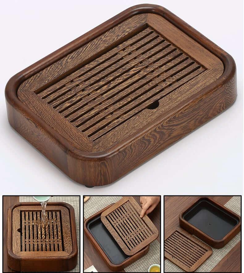 Einfaches kleines Wenge Wood Tea Tray + Ein Topf Vier Tassen Trockenbrauen-Set