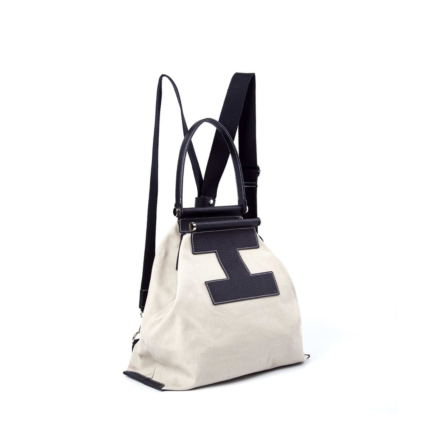 INA - Variety Tragetasche in Leder & Canvas Schwarz