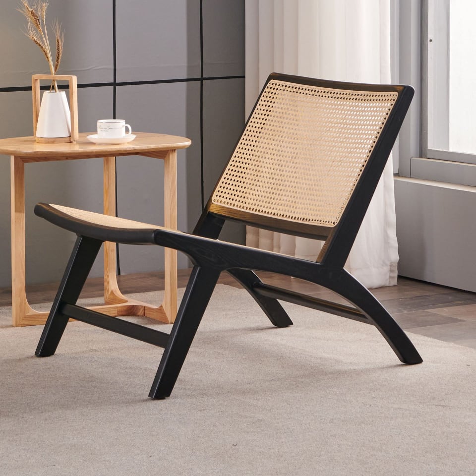 Tomomi- Solid Ash Wood & Rattan Sessel | Lesestuhl