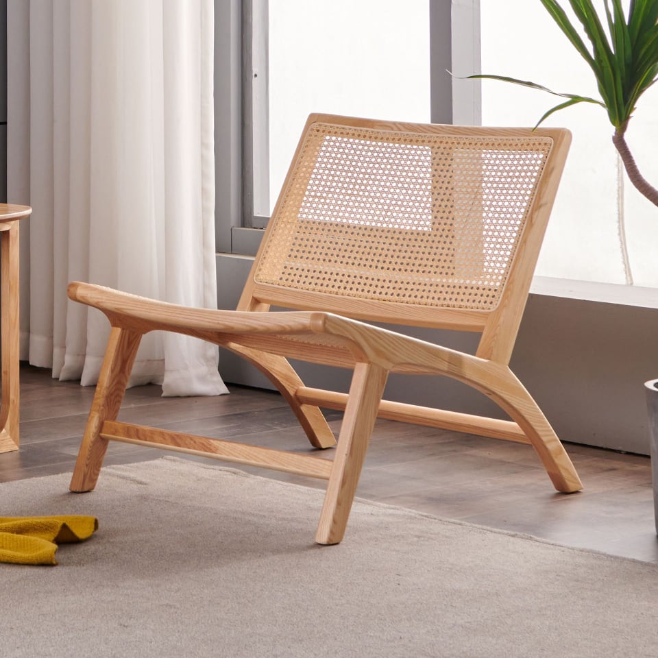 Tomomi- Solid Ash Wood & Rattan Sessel | Lesestuhl