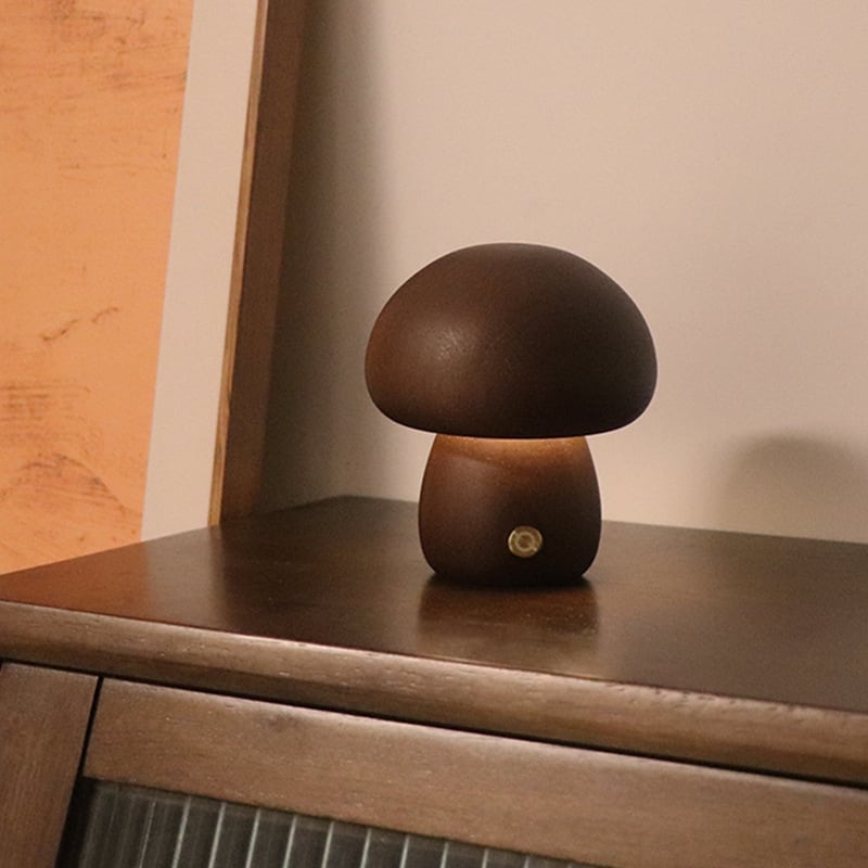 Massivholzpilz-Tischlampe - USB-wiederaufladbare LED-Schnurlos-Tischlampe
