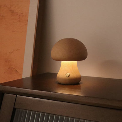Massivholzpilz-Tischlampe - USB-wiederaufladbare LED-Schnurlos-Tischlampe