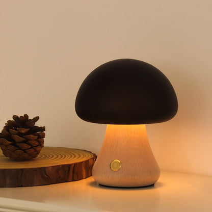Massivholzpilz-Tischlampe - USB-wiederaufladbare LED-Schnurlos-Tischlampe