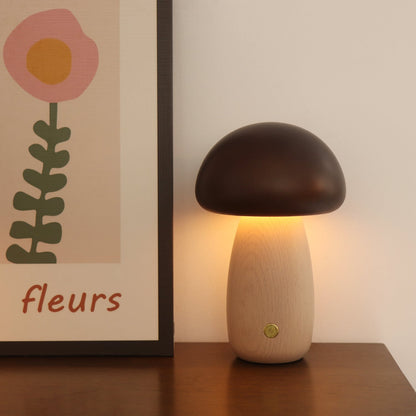 Massivholzpilz-Tischlampe - USB-wiederaufladbare LED-Schnurlos-Tischlampe