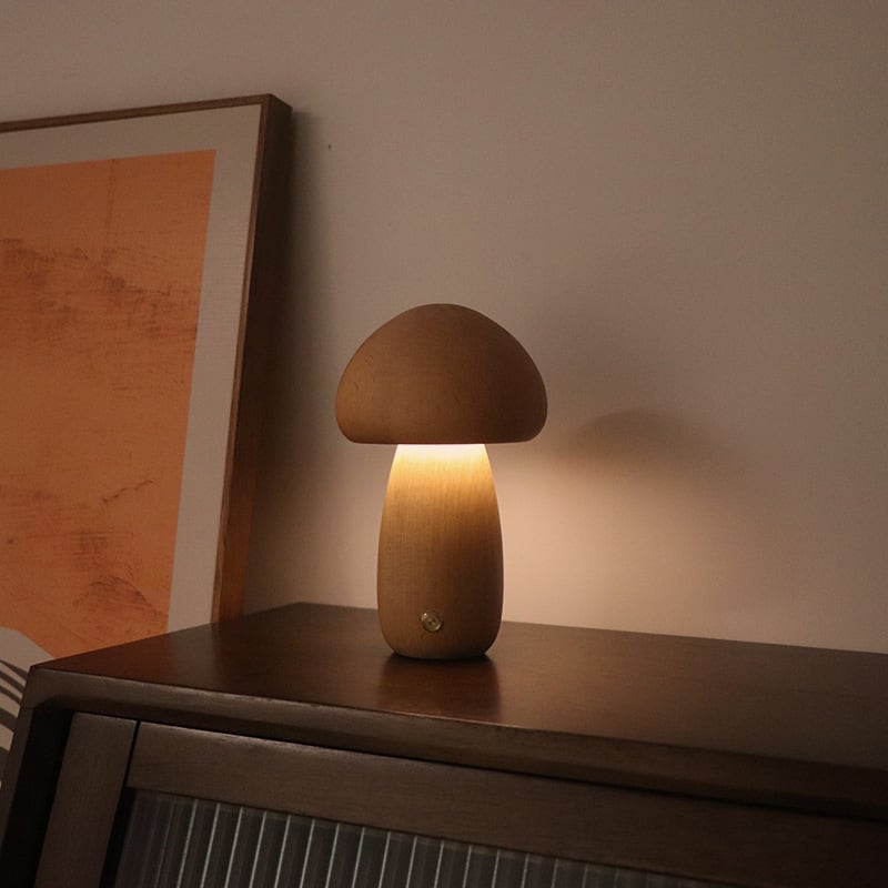 Massivholzpilz-Tischlampe - USB-wiederaufladbare LED-Schnurlos-Tischlampe