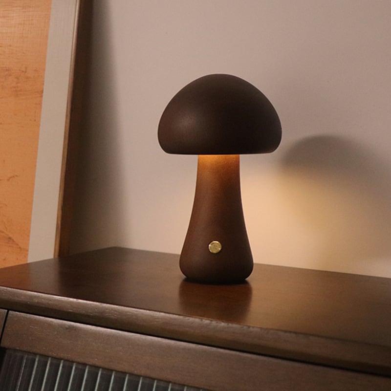 Massivholzpilz-Tischlampe - USB-wiederaufladbare LED-Schnurlos-Tischlampe