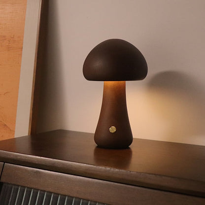 Massivholzpilz-Tischlampe - USB-wiederaufladbare LED-Schnurlos-Tischlampe
