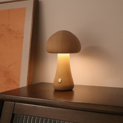 Massivholzpilz-Tischlampe - USB-wiederaufladbare LED-Schnurlos-Tischlampe