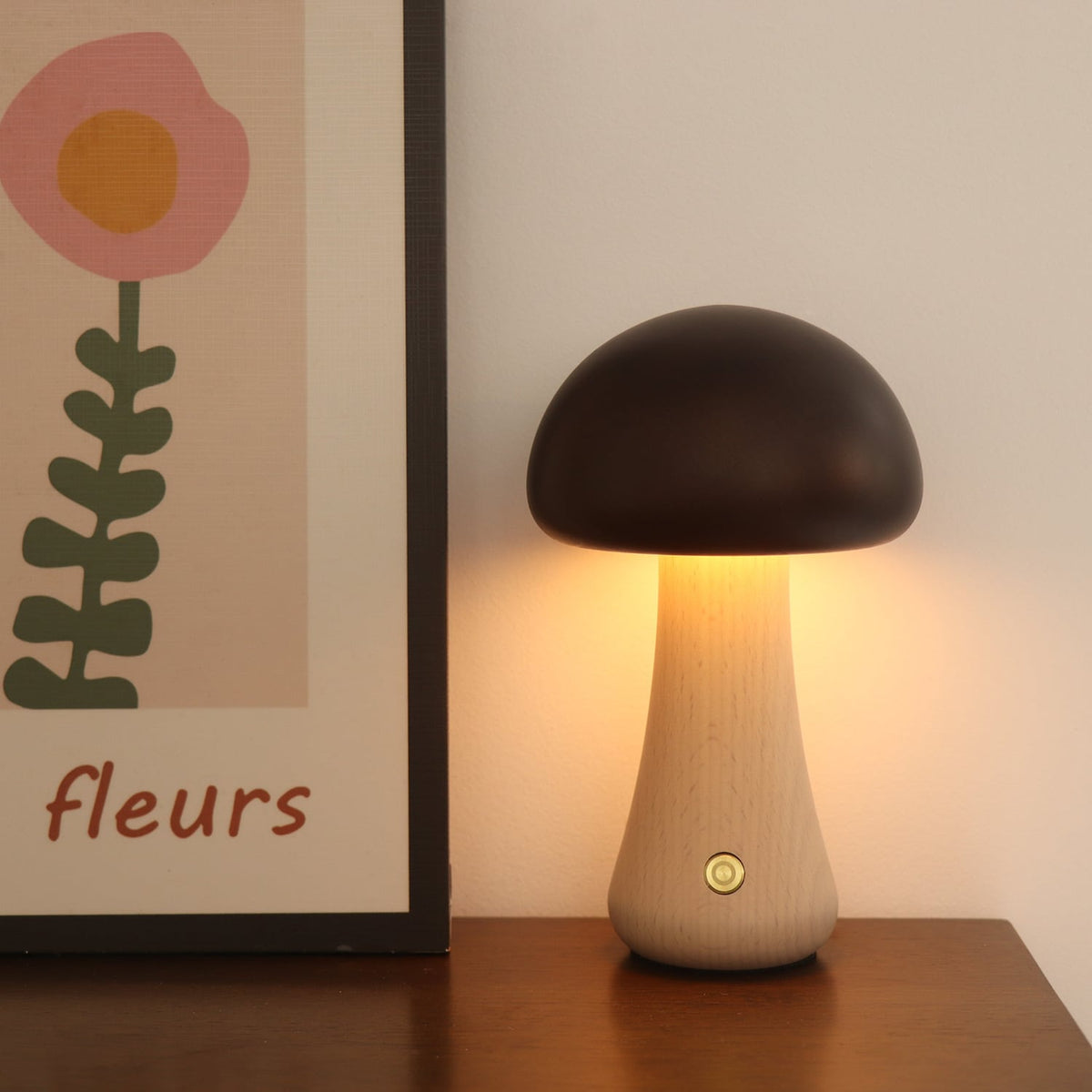 Massivholzpilz-Tischlampe - USB-wiederaufladbare LED-Schnurlos-Tischlampe