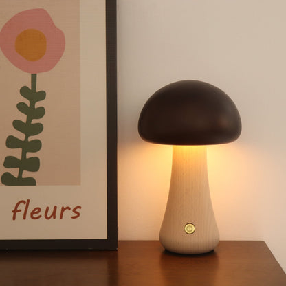 Massivholzpilz-Tischlampe - USB-wiederaufladbare LED-Schnurlos-Tischlampe